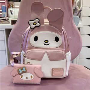 Sanrio Pink and White loungefly Backpack and Wallet Set